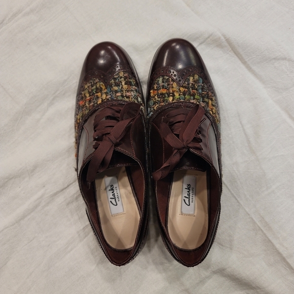 Clarks Narrative Hamble Oak Brogues Wing Tip Burgundy Shoes - Sz 9 - Picture 2 of 12